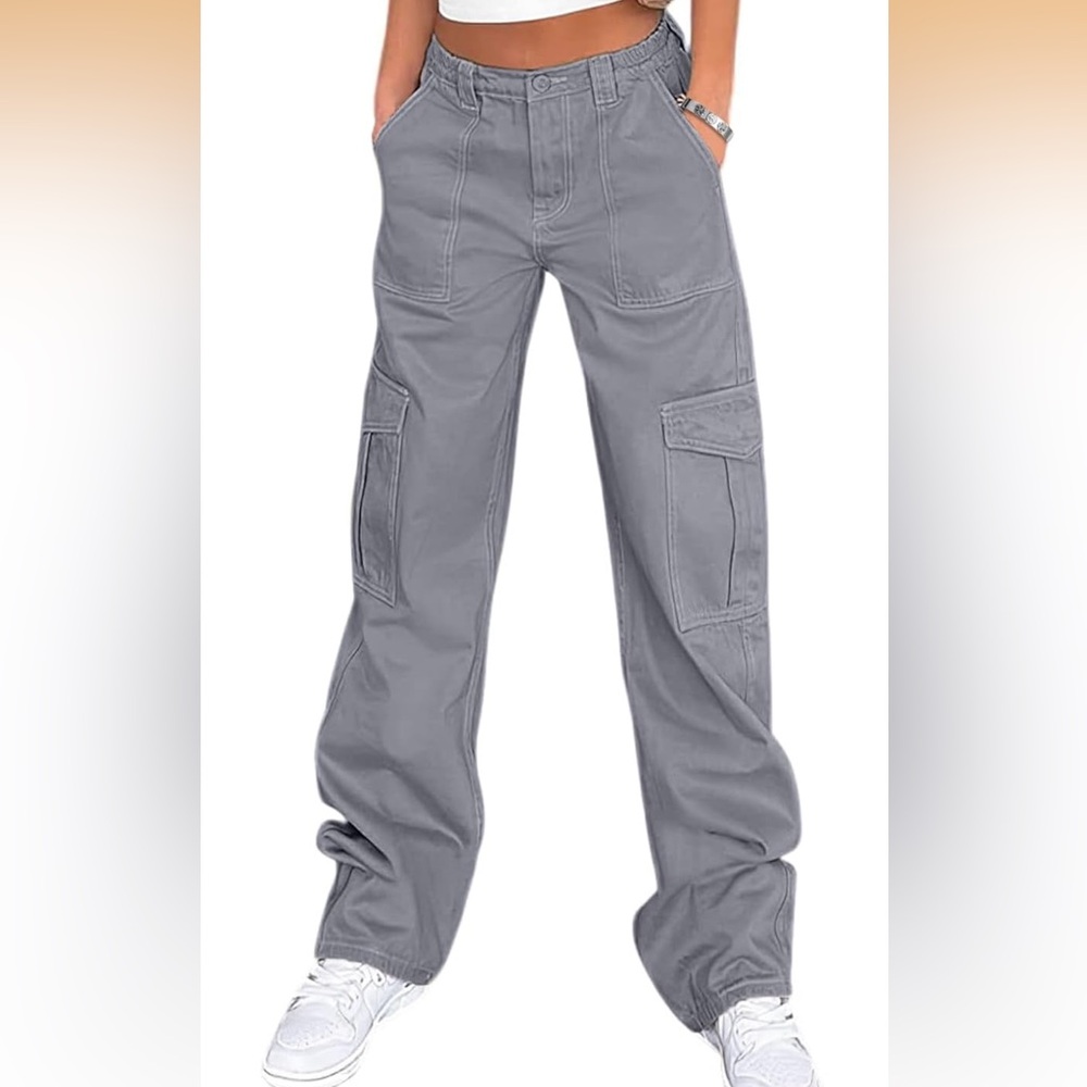 Casual Wide-Leg Cargo Pants - Gray